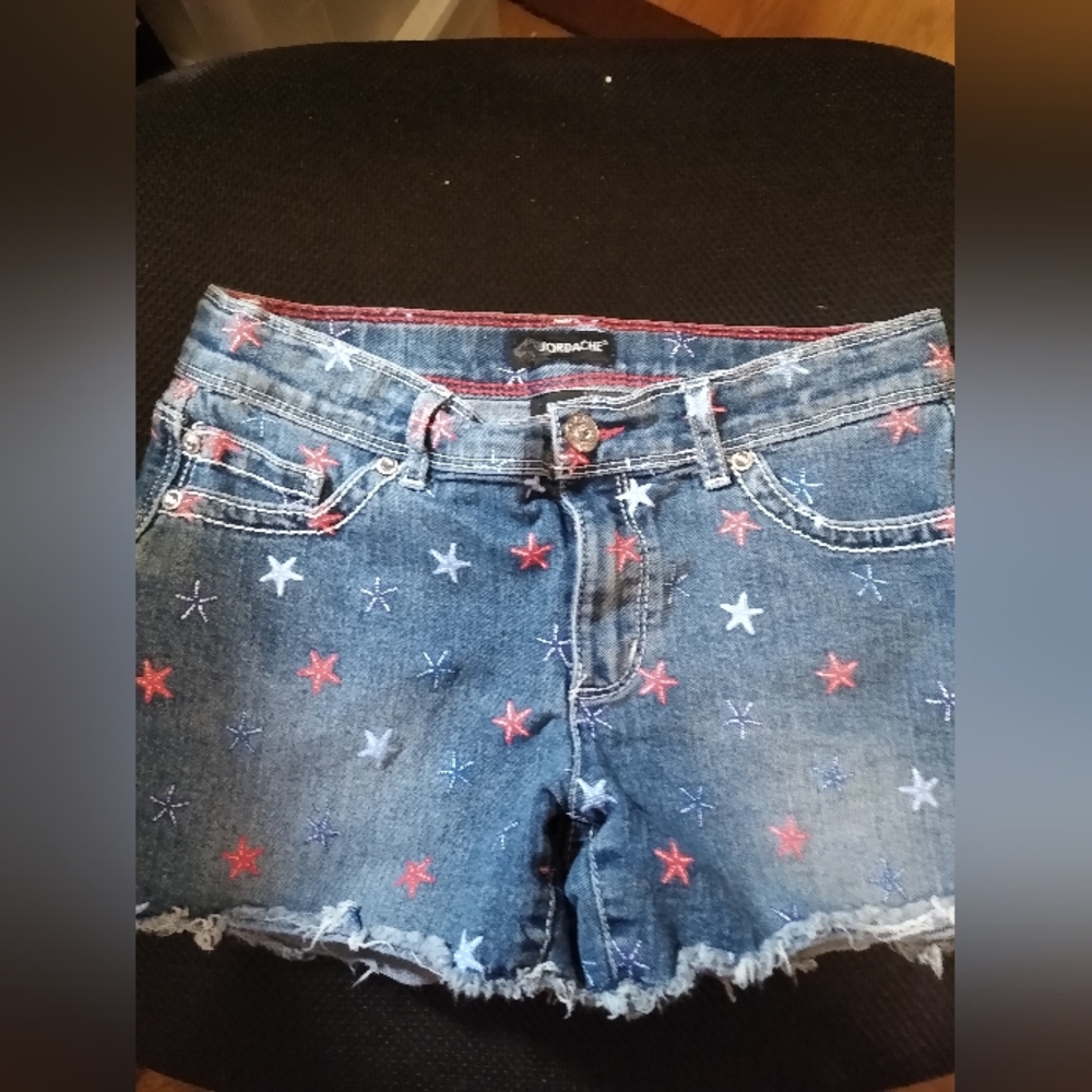 Jordache Women's Denim Shorts - Blue with Red and White Stars